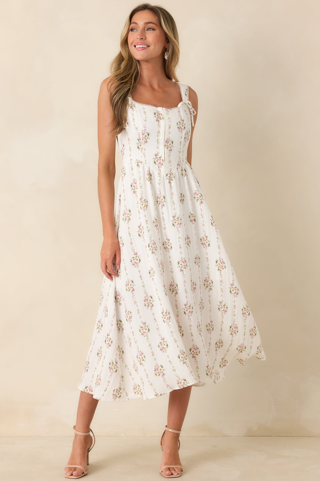Some Kind of Wonderful White Multi Floral Midi Dress