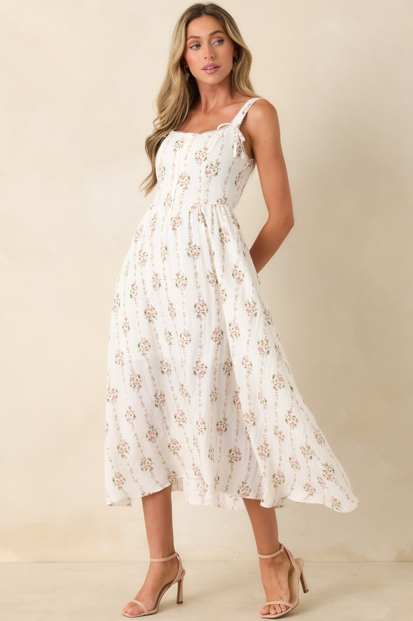 Some Kind of Wonderful White Multi Floral Midi Dress