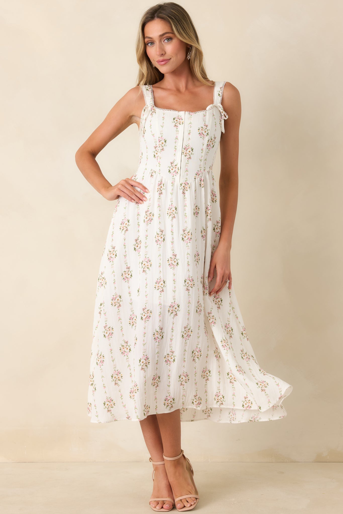 Some Kind of Wonderful White Multi Floral Midi Dress