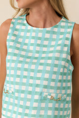 Cool As Can Be Aqua Blue & Mint Gingham Cotton Sleeveless Top