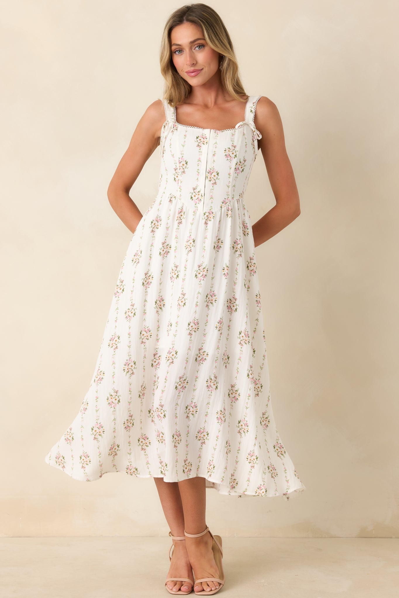 Some Kind of Wonderful White Multi Floral Midi Dress