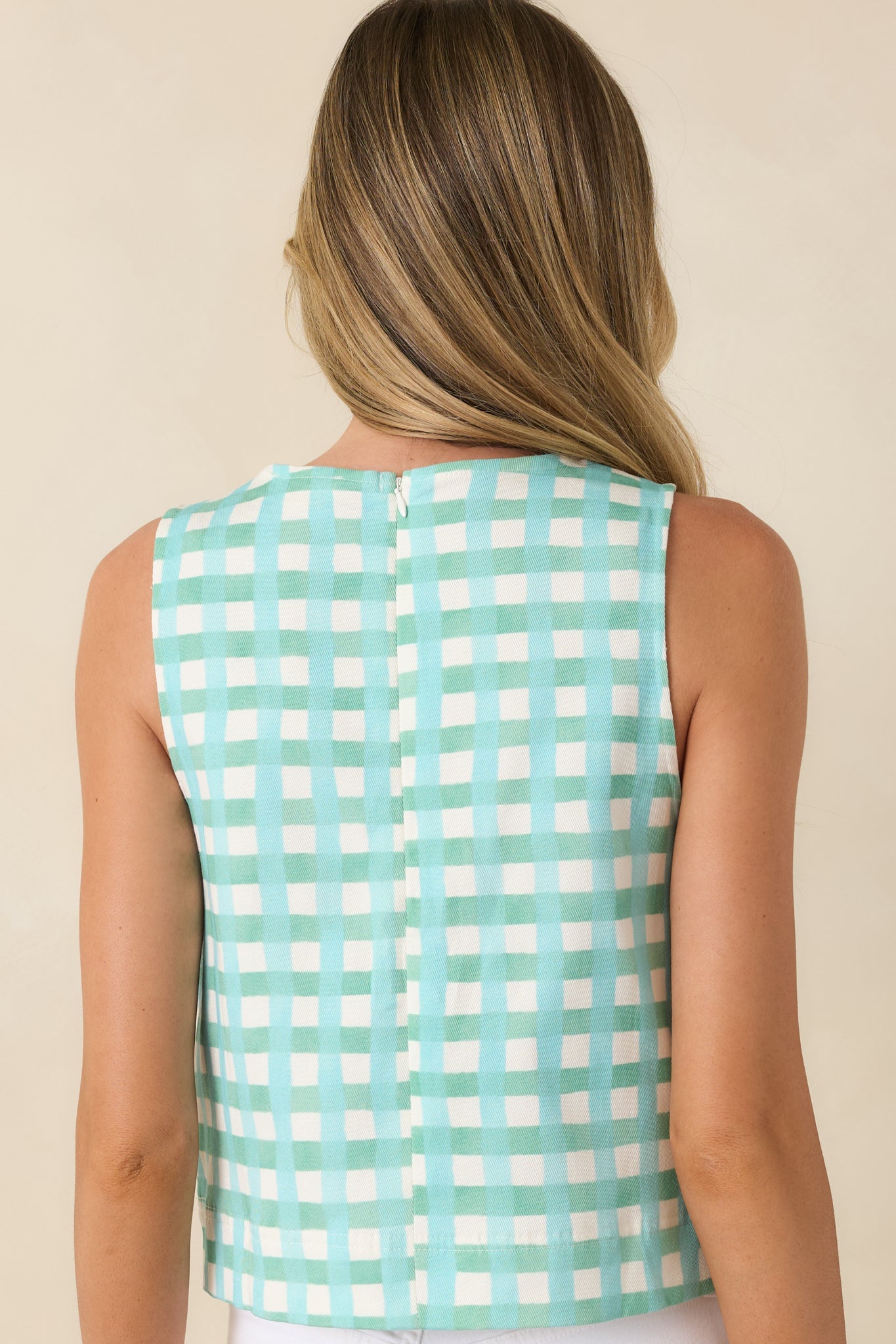 Cool As Can Be Aqua Blue & Mint Gingham Cotton Sleeveless Top