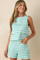 Cool As Can Be Aqua Blue & Mint Gingham Cotton Sleeveless Top