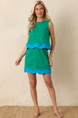 Paradisa Juno Green & Blue Contrast Scalloped Hem Mini Skirt