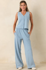 Casual Company Light Denim Blue Cotton Button Front Tank Top