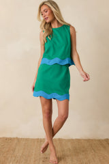 Paradisa Juno Green & Blue Contrast Scalloped Hem Mini Skirt