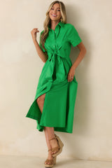 Good To See You Green Cotton Bow Midi Shirt Dress
