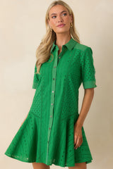 What A Treat Green Cotton Eyelet Mini Dress