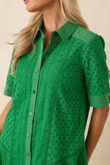 What A Treat Green Cotton Eyelet Mini Dress