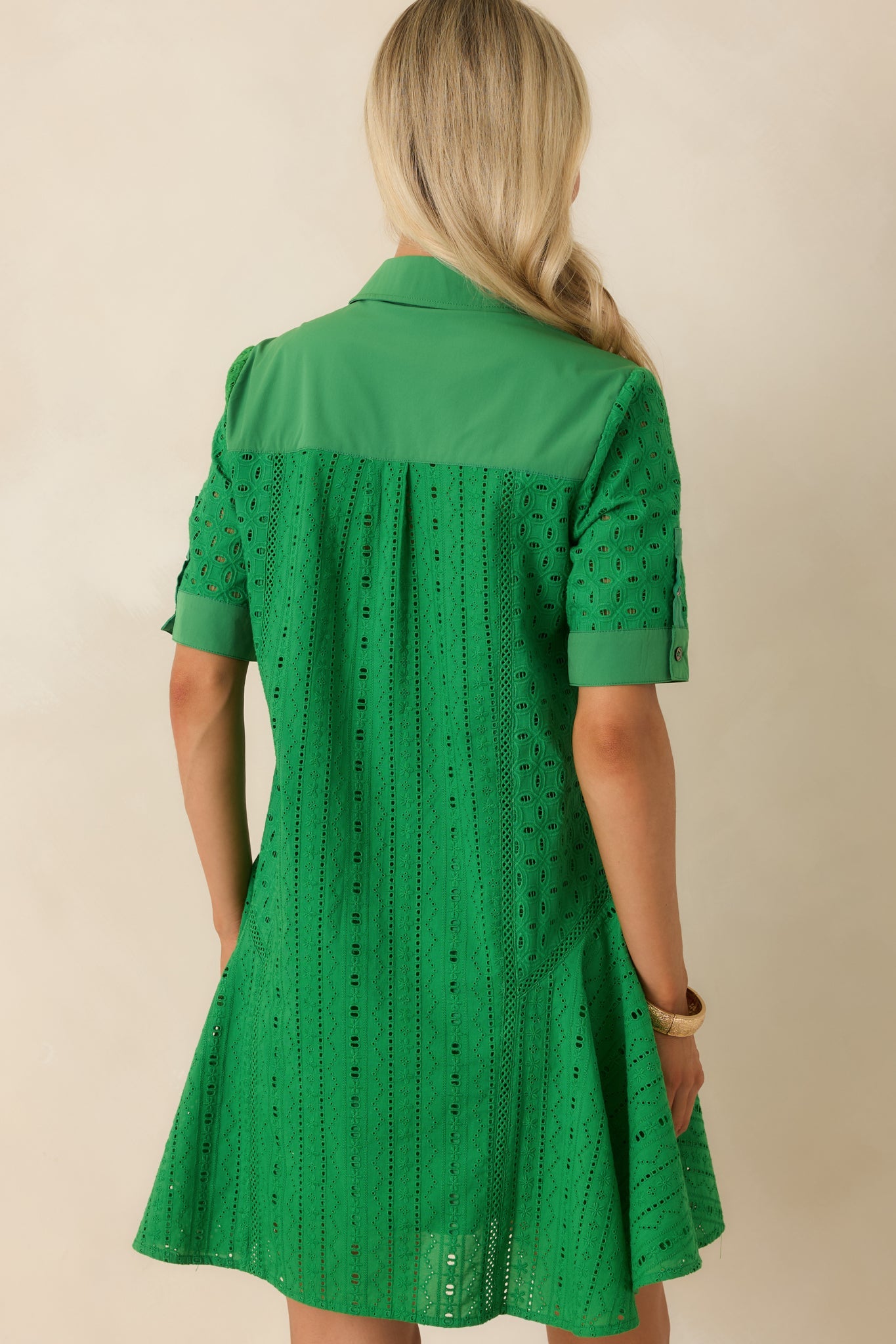 What A Treat Green Cotton Eyelet Mini Dress
