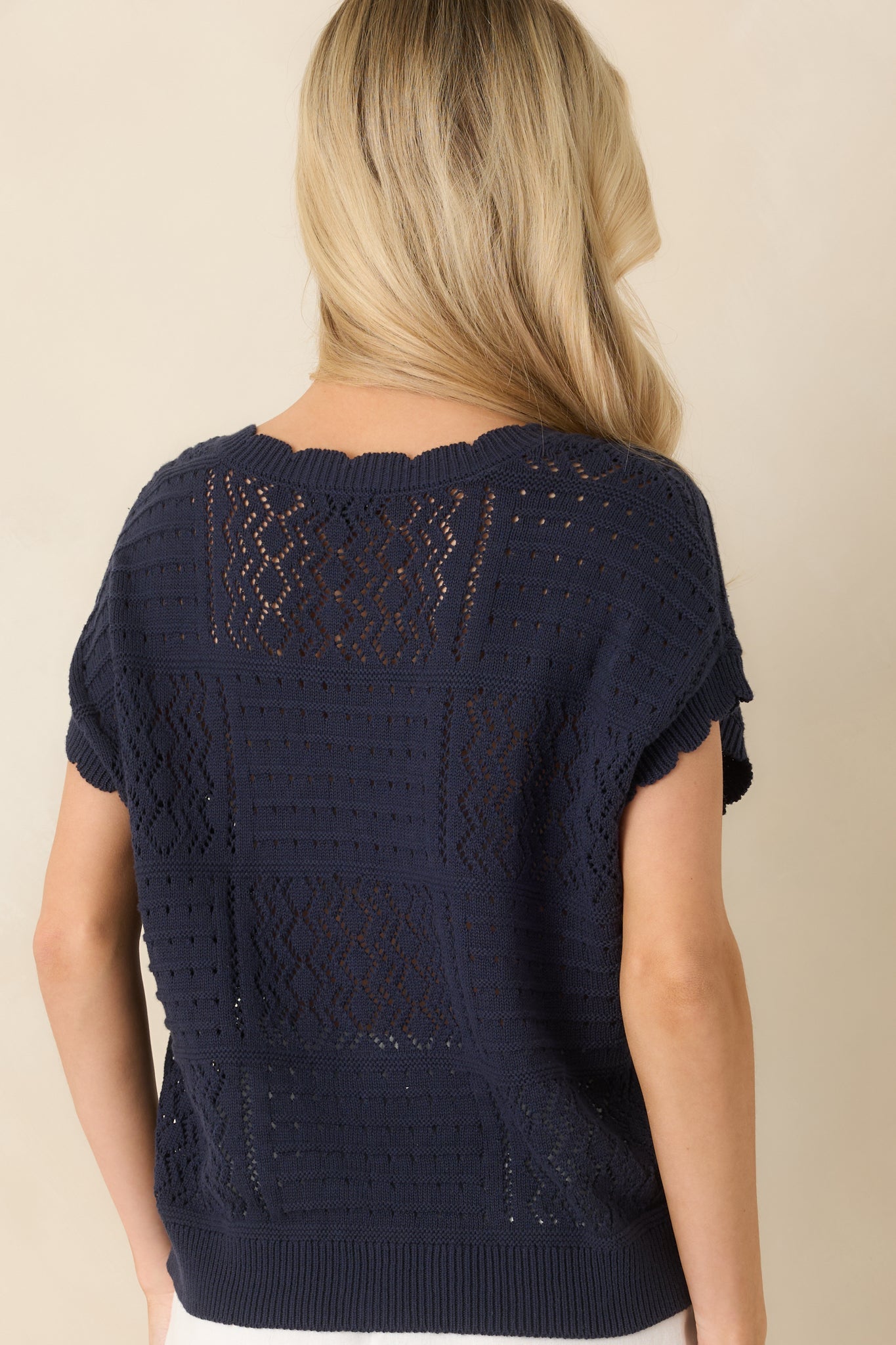 Open to It Navy Knit Cotton Short Sleeve Cardigan