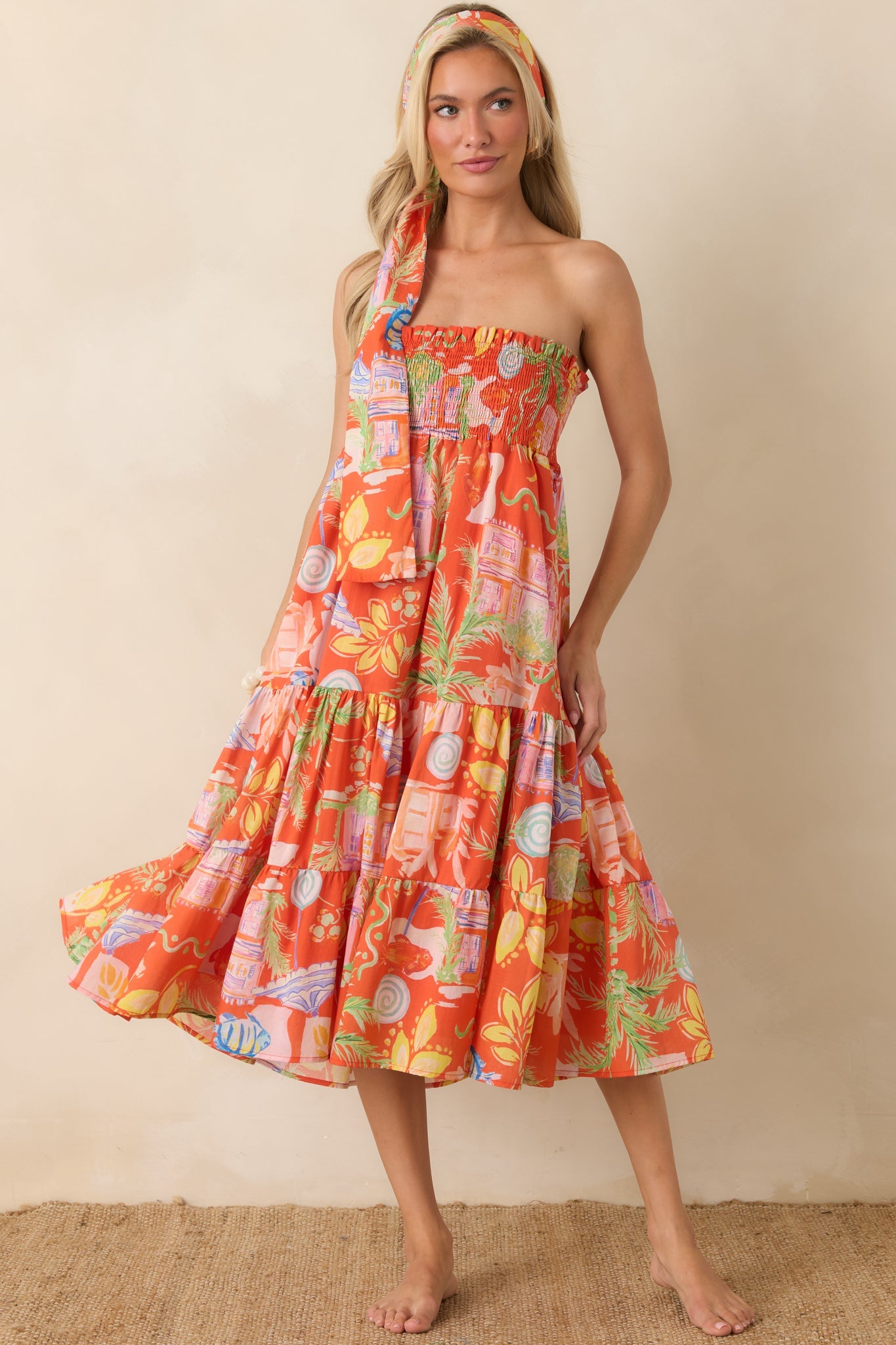 Paradisa Merritt Island Orange Multi Cotton Convertible Skirt Dress