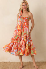 Paradisa Merritt Island Orange Multi Cotton Convertible Skirt Dress