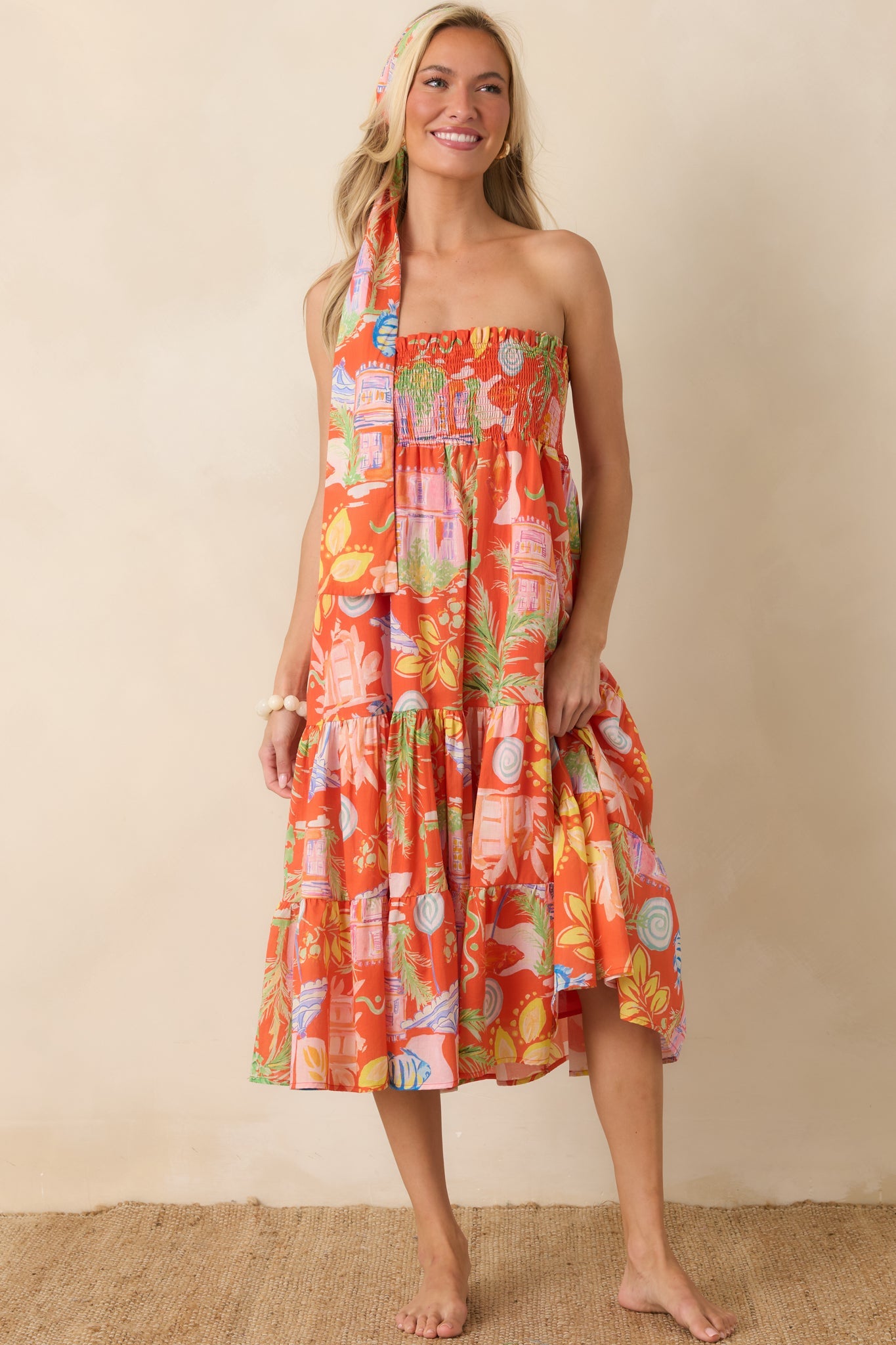 Paradisa Merritt Island Orange Multi Cotton Convertible Skirt Dress
