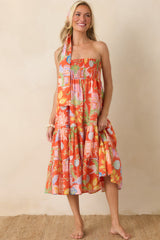 Paradisa Merritt Island Orange Multi Cotton Convertible Skirt Dress