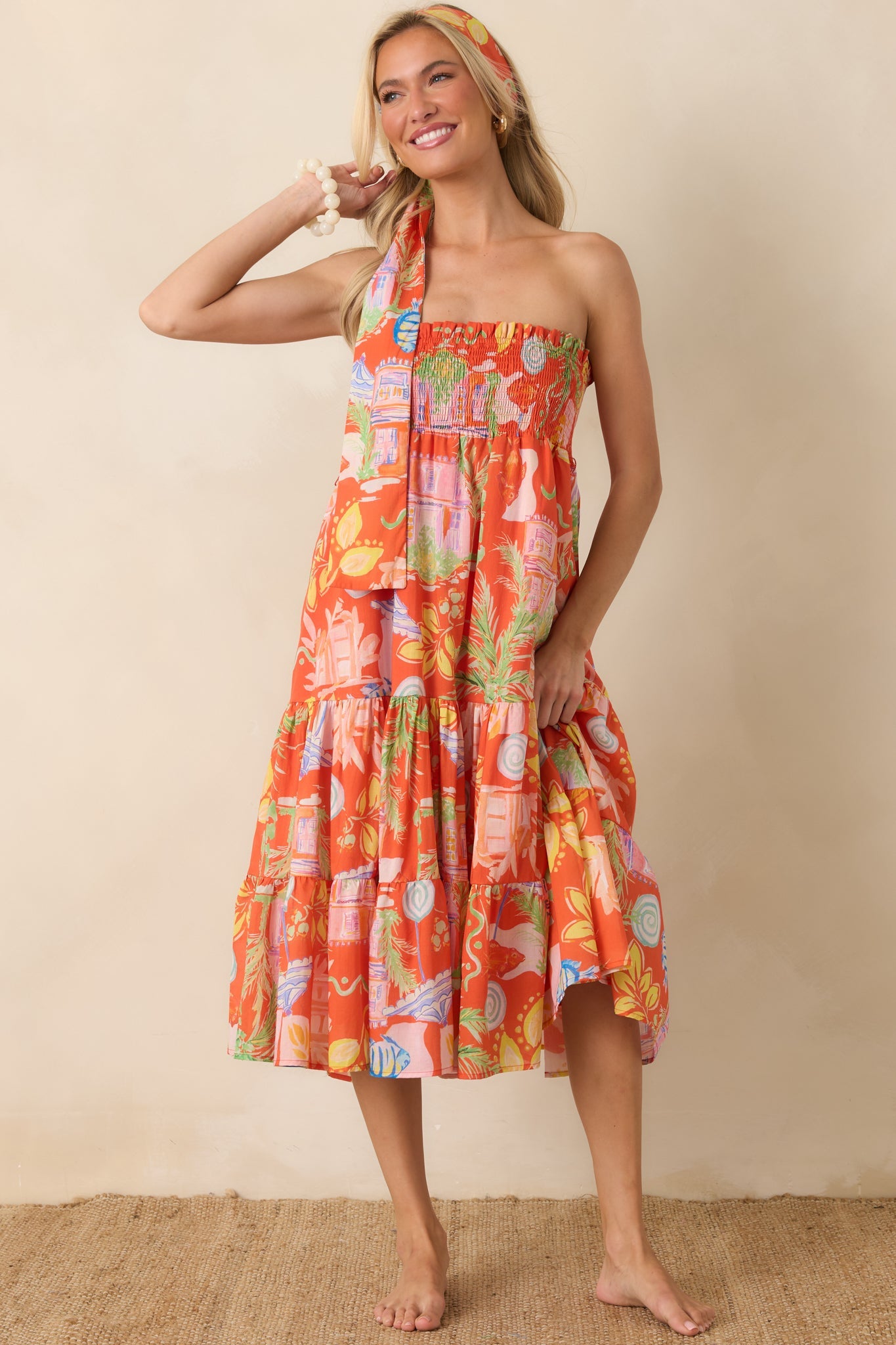 Paradisa Merritt Island Orange Multi Cotton Convertible Skirt Dress