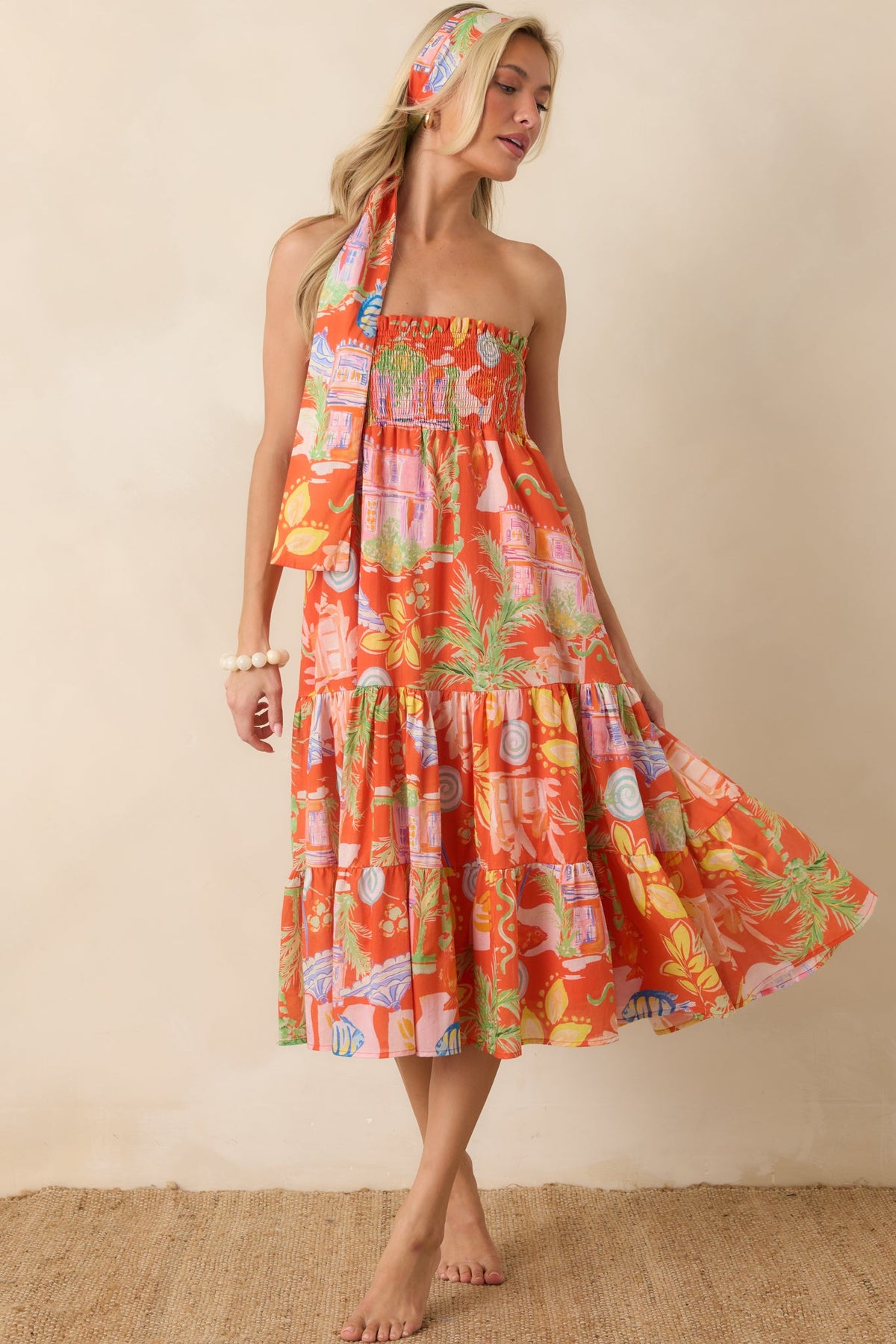 Paradisa Merritt Island Orange Multi Cotton Convertible Skirt Dress