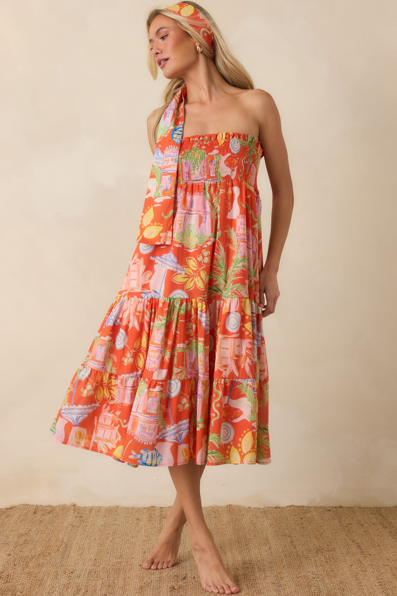 Paradisa Merritt Island Orange Multi Cotton Convertible Skirt Dress