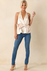 Tidal Hearts Ivory Satin Halter Top