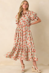 Today Is The Day Burnt Orange Multi Floral Print Maxi Shirt Dress