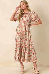 Today Is The Day Burnt Orange Multi Floral Print Maxi Shirt Dress