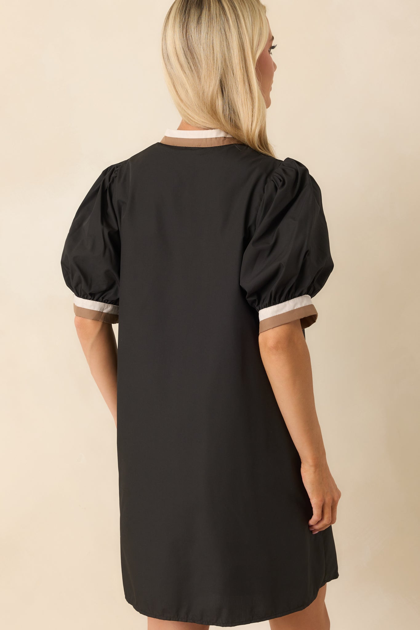 Chose The Day Black Cotton Contrast Trim Puff Sleeve Mini Dress