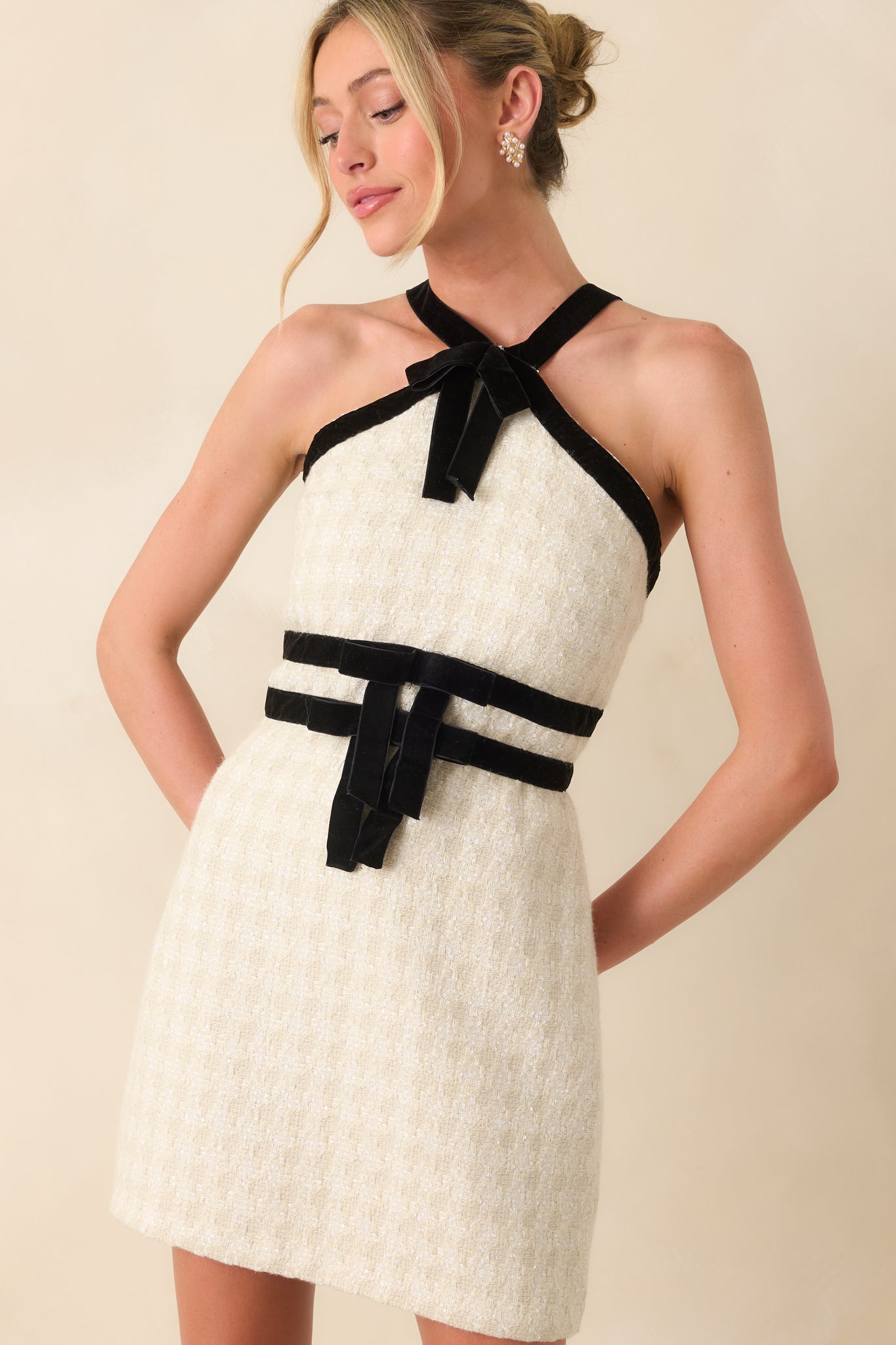 House of Cards Ivory Halter Neck Mini Dress