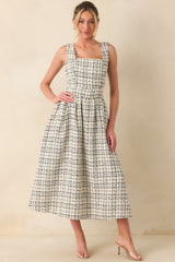 Runaway Hearts White & Black Tweed Midi Dress