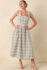 Runaway Hearts White & Black Tweed Midi Dress