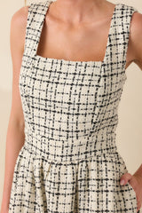 Runaway Hearts White & Black Tweed Midi Dress