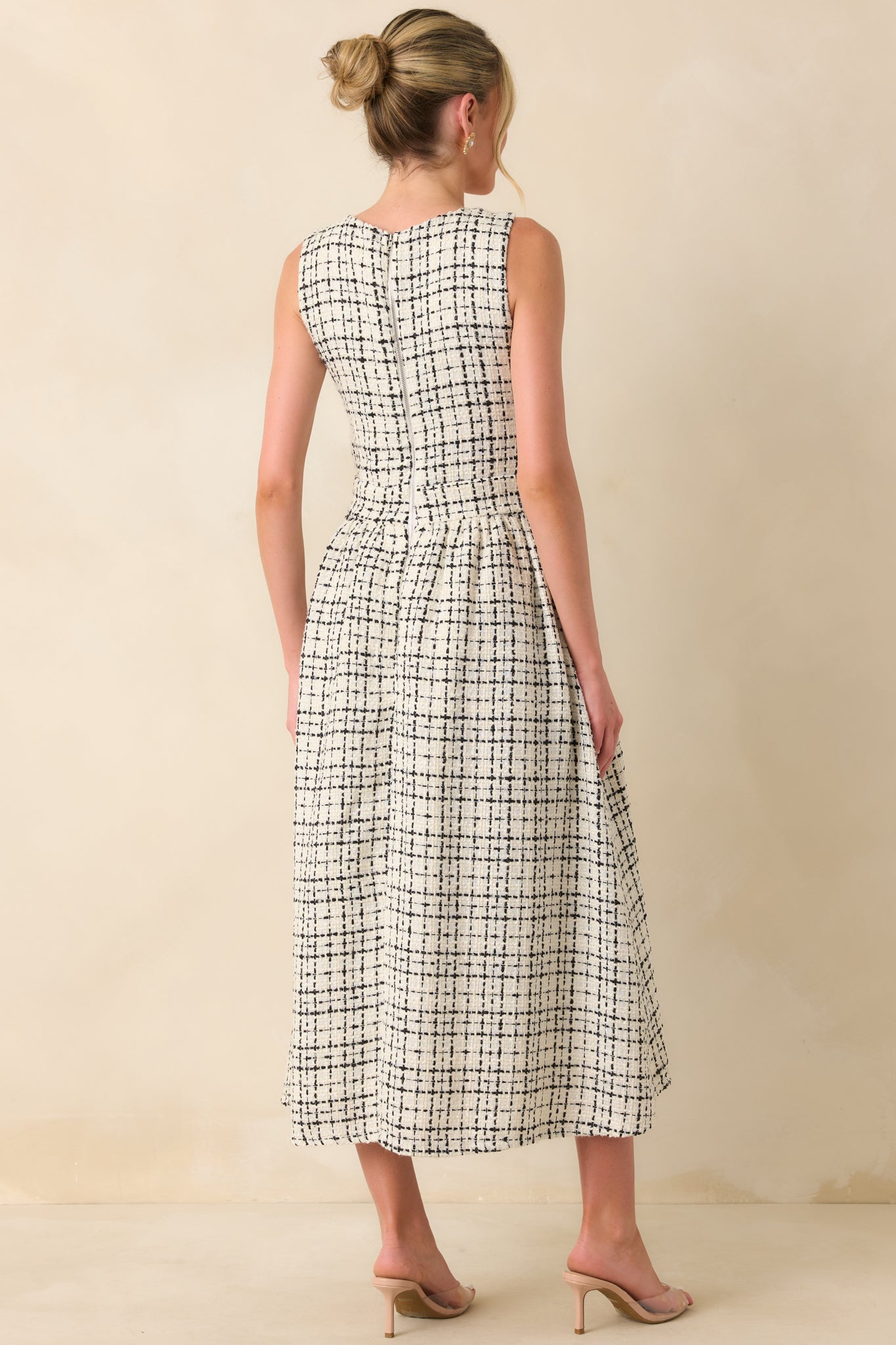 Runaway Hearts White & Black Tweed Midi Dress