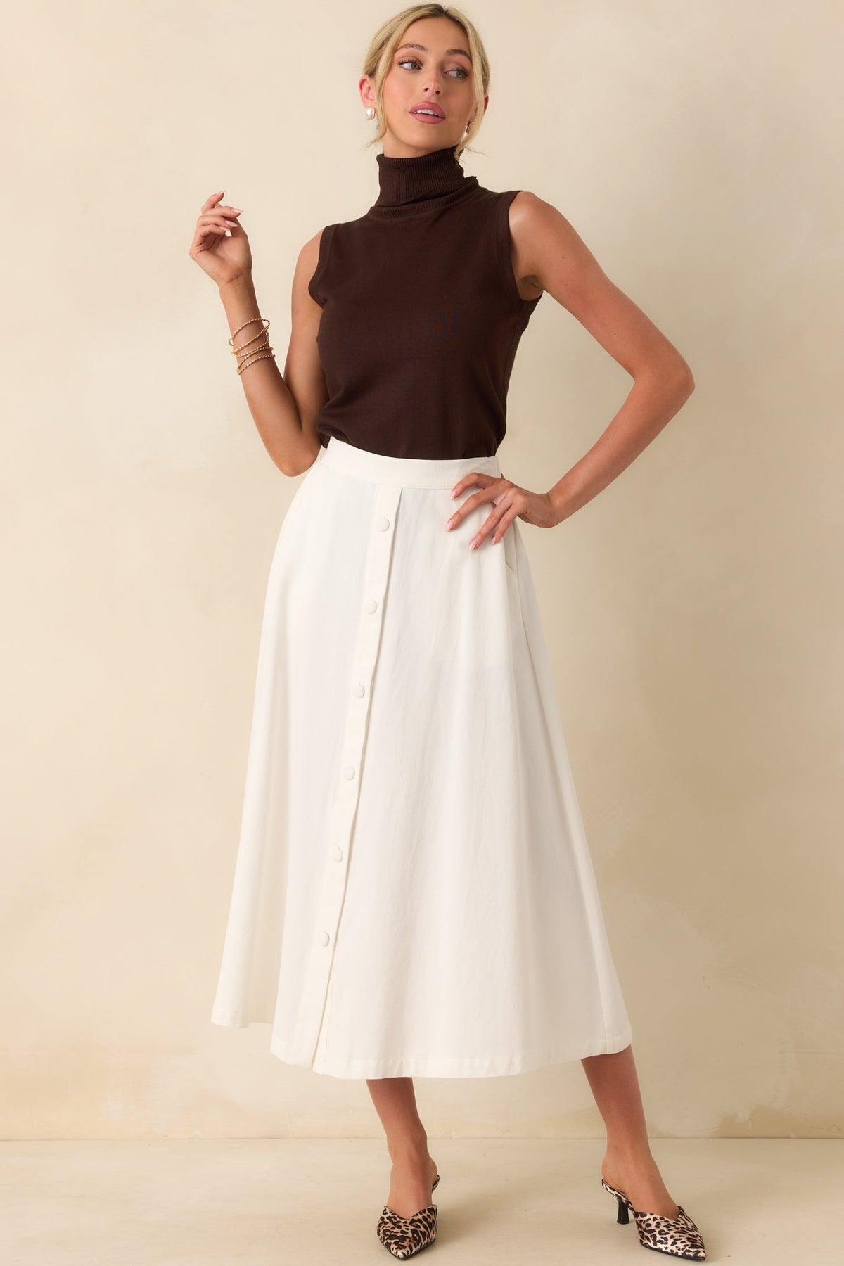 Countryside Charm 100% Cotton Ivory Midi Skirt