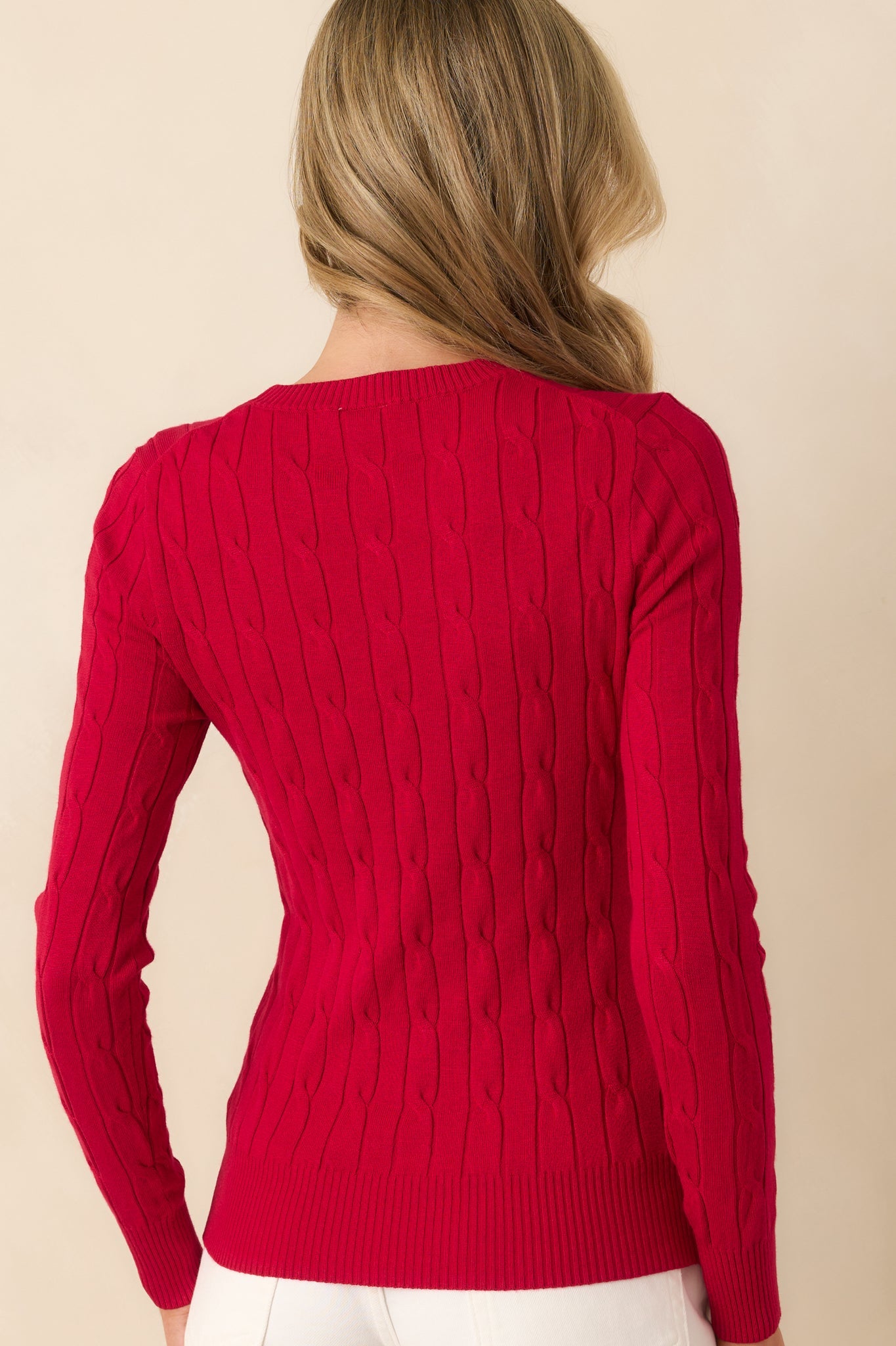 Softly Spoken Red Cable Knit Sweater