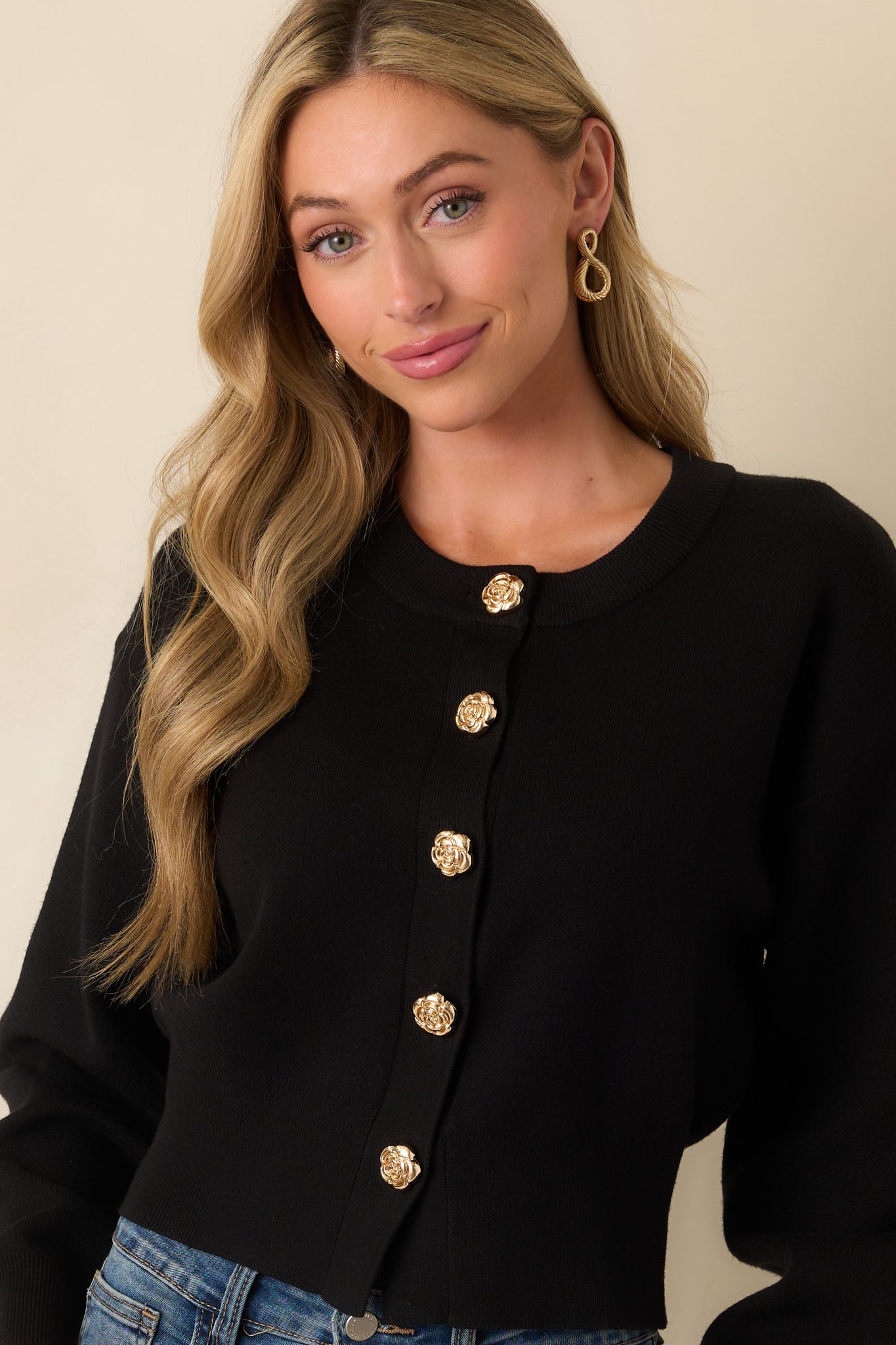 Kind Of Comforting Black Button Front Long Sleeve Cardigan