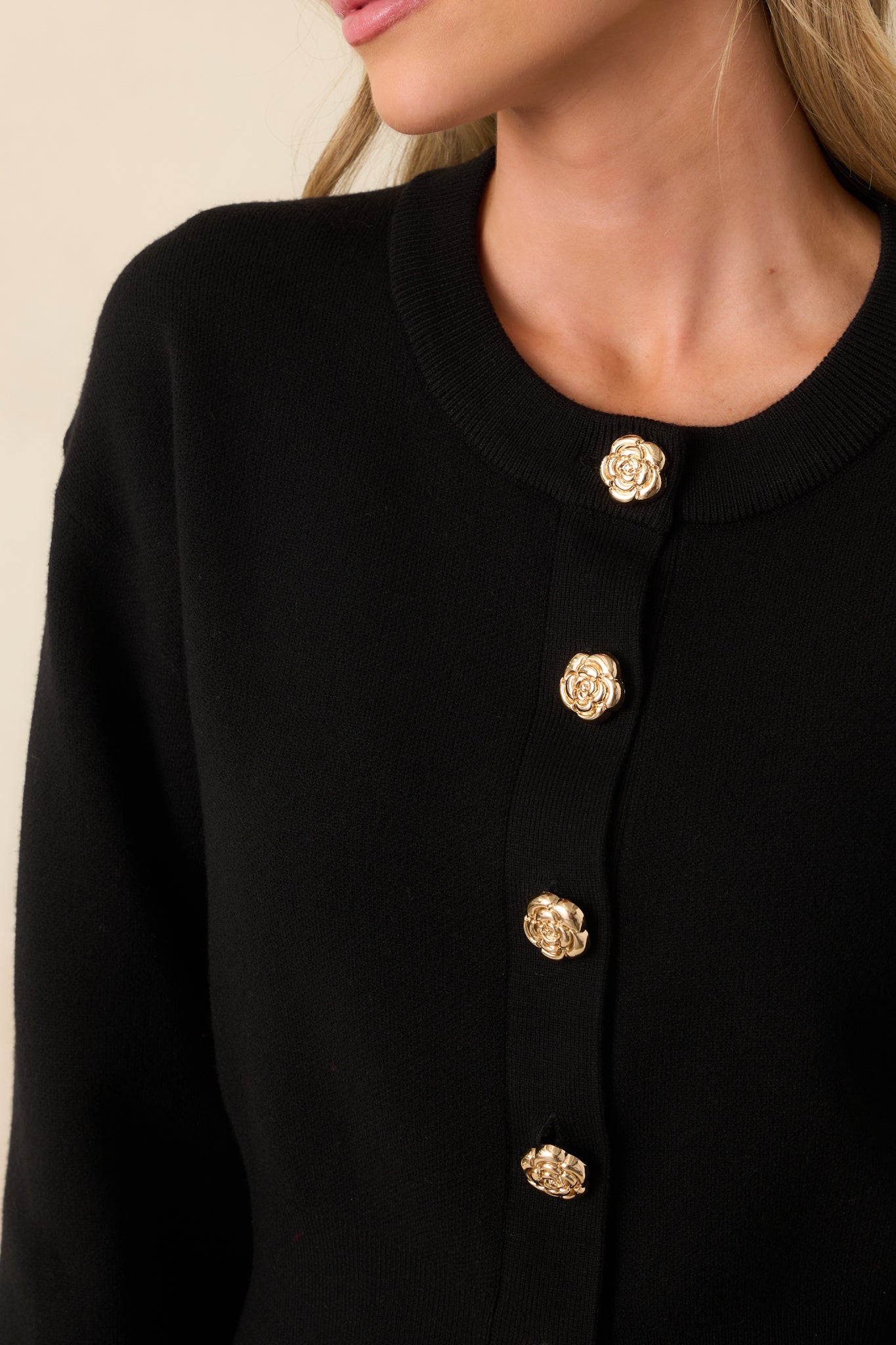Kind Of Comforting Black Button Front Long Sleeve Cardigan