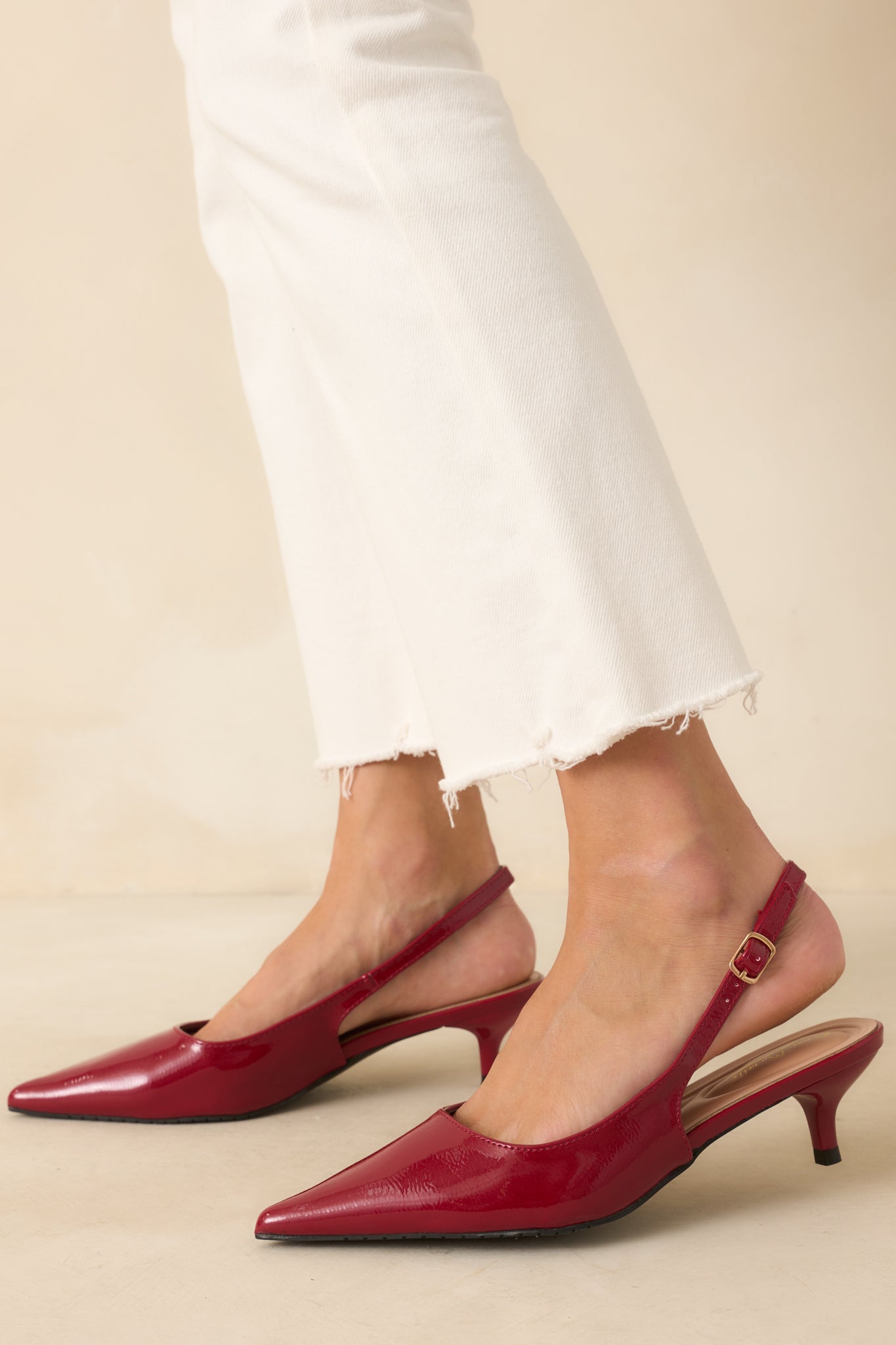 Meant To Be Me Red Patent Pointed-Toe Slingback Kitten Heels
