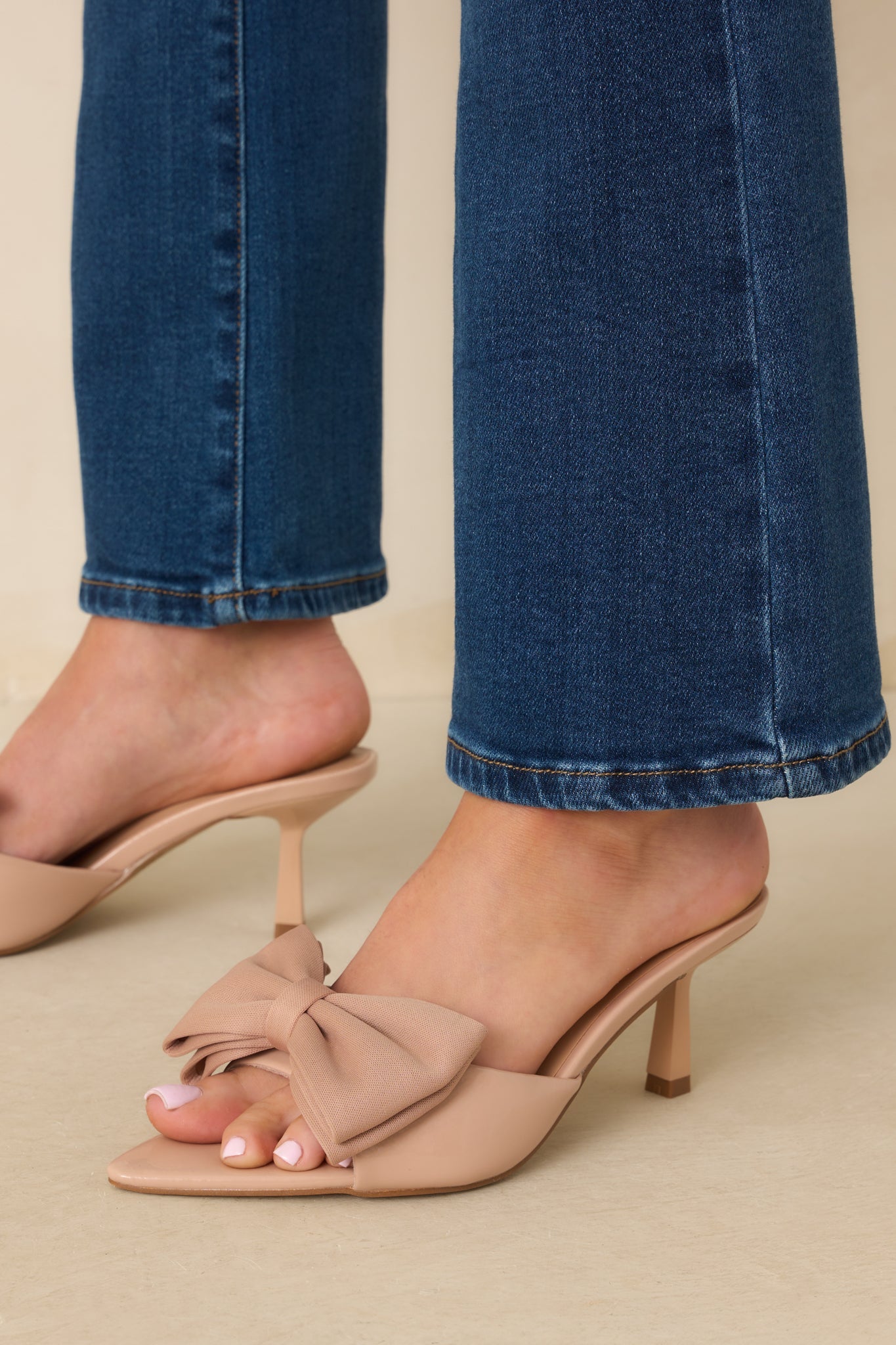Taking In The View Beige Satin Bow Open-Toe Kitten Heels
