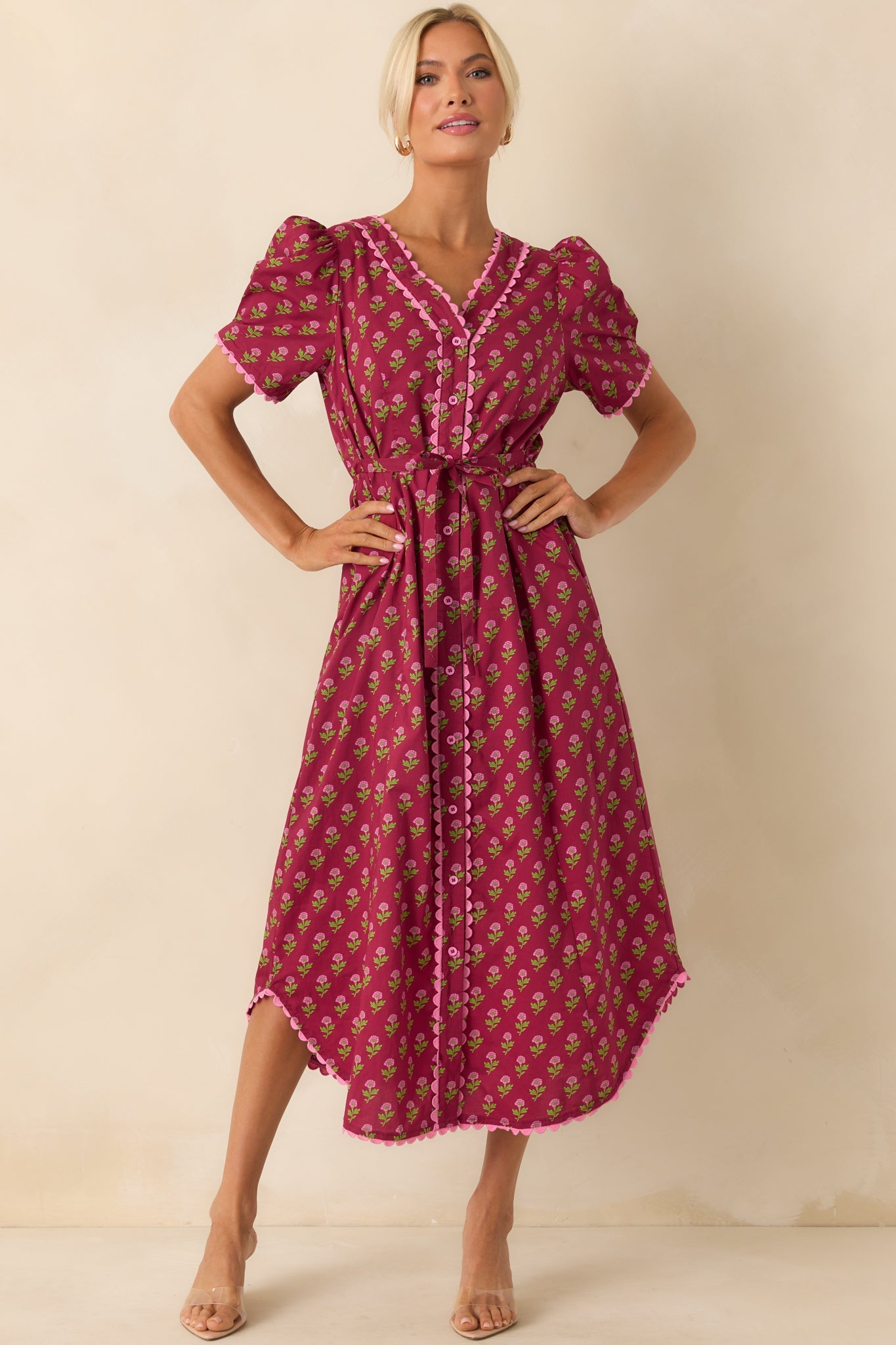 Always A Good Idea Burgundy Multi Floral Print Cotton Maxi Dress