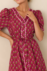 Always A Good Idea Burgundy Multi Floral Print Cotton Maxi Dress