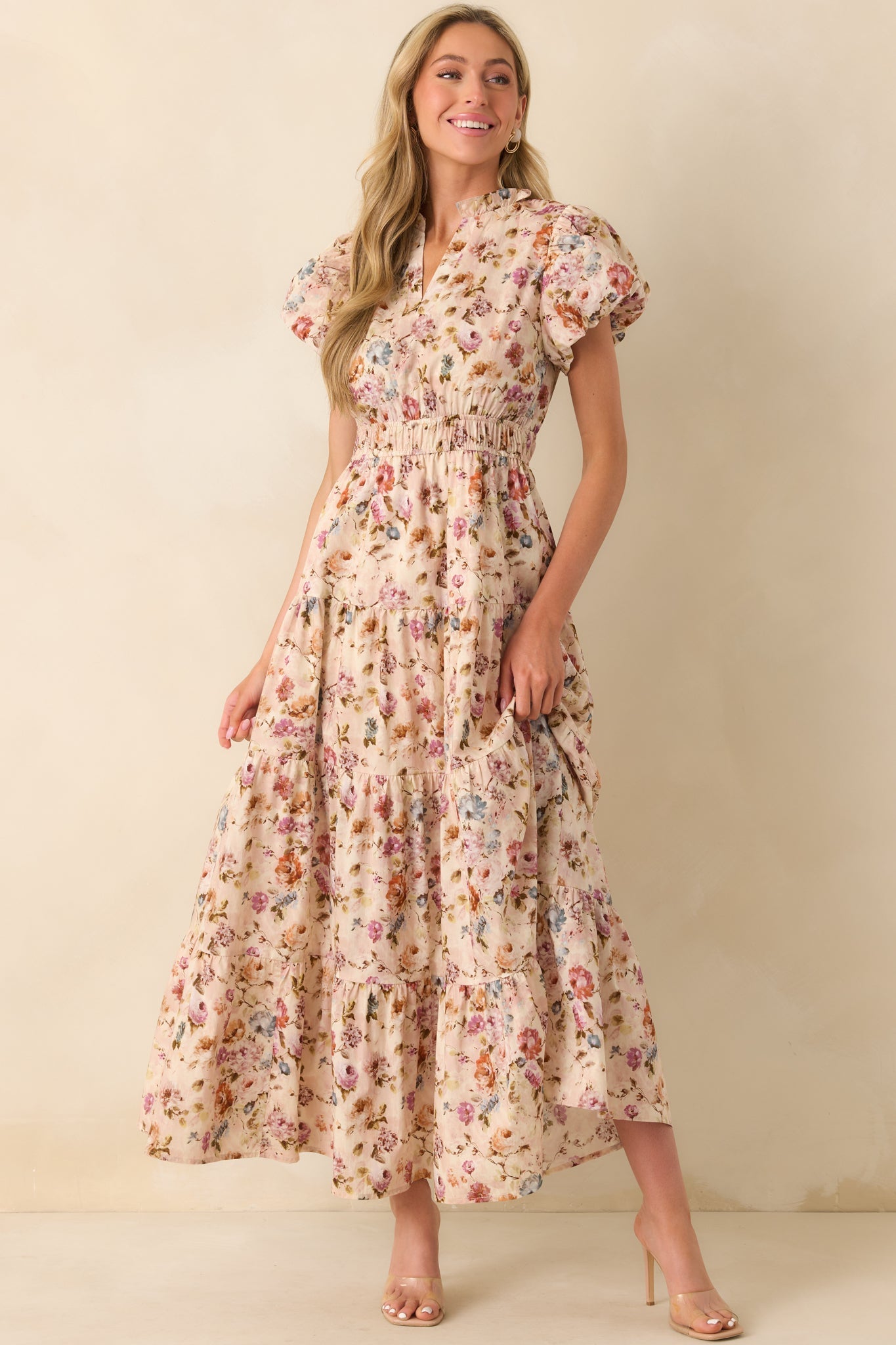 It's All Her Own Light Pink Multi Floral Print Cotton Maxi Dress