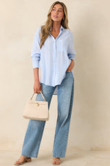 Z Supply Light Blue Perfect Linen Stripe Top
