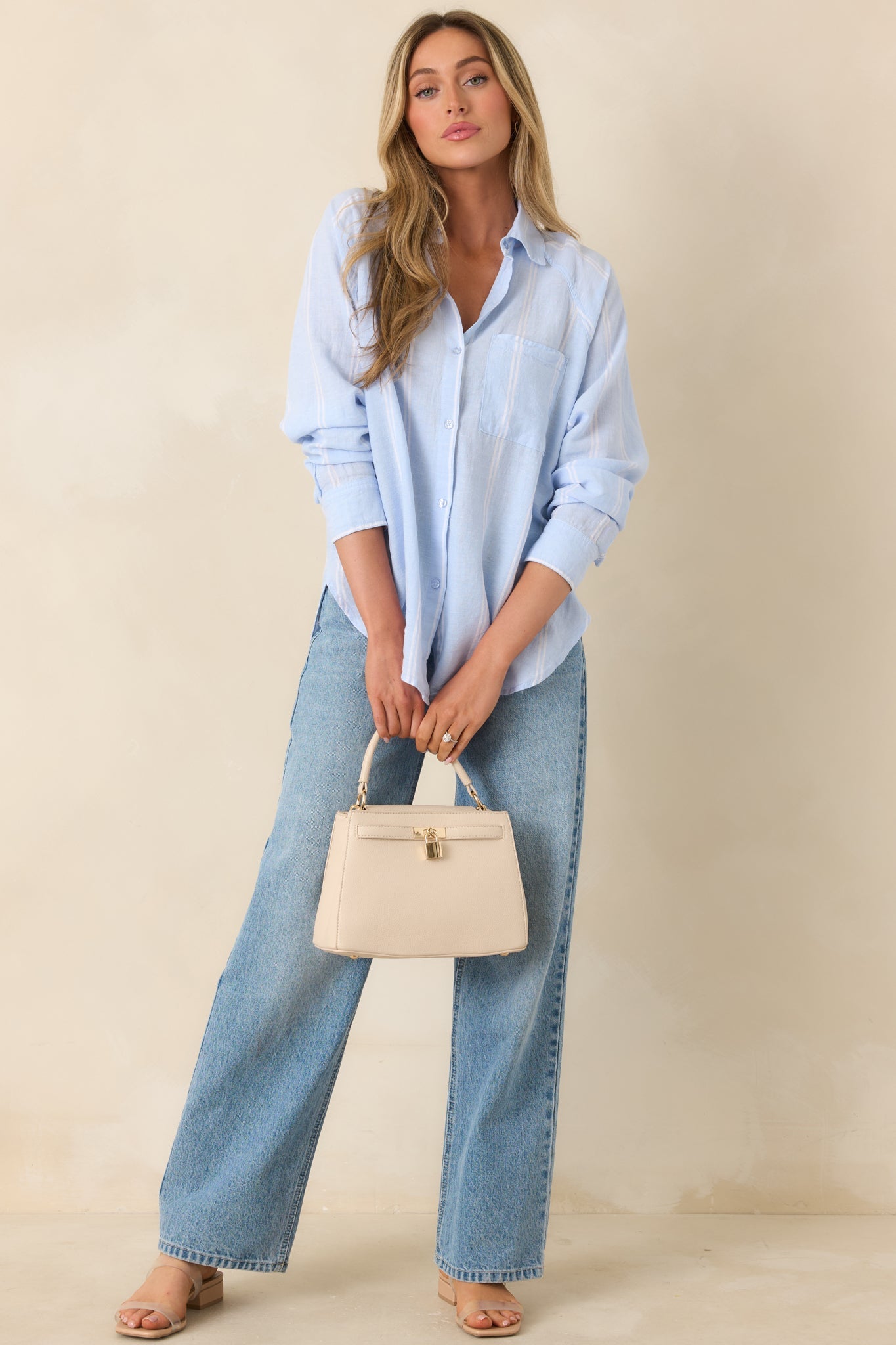 Z Supply Light Blue Perfect Linen Stripe Top