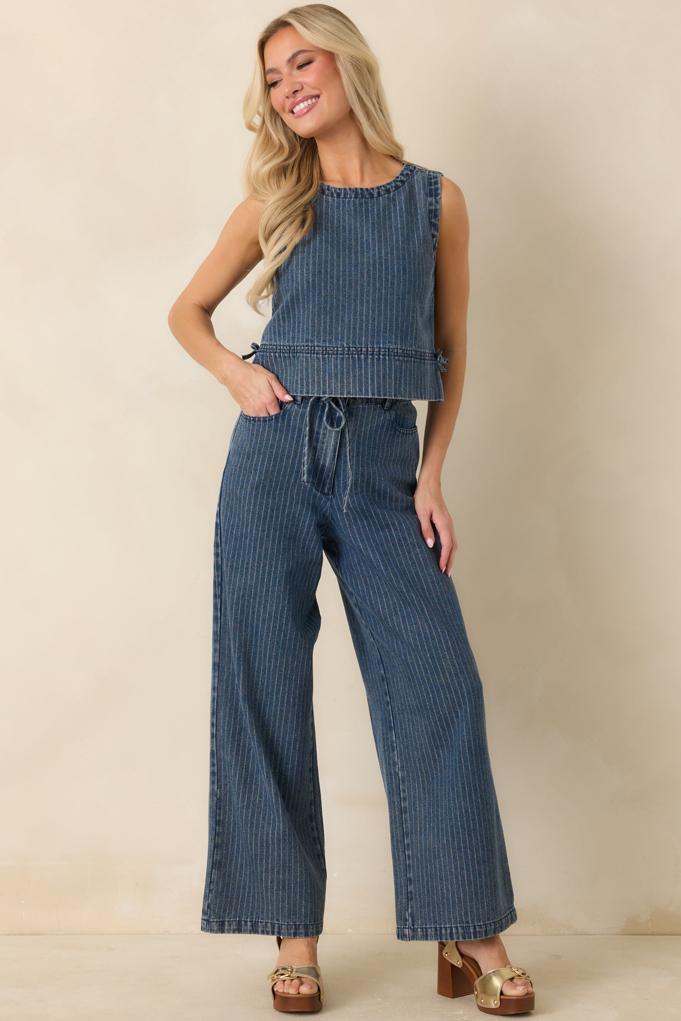 The County Line Indigo Stripe Cotton Denim Tank