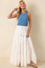 Slow Dancing at Sunset Ivory Cotton Tiered Maxi Skirt