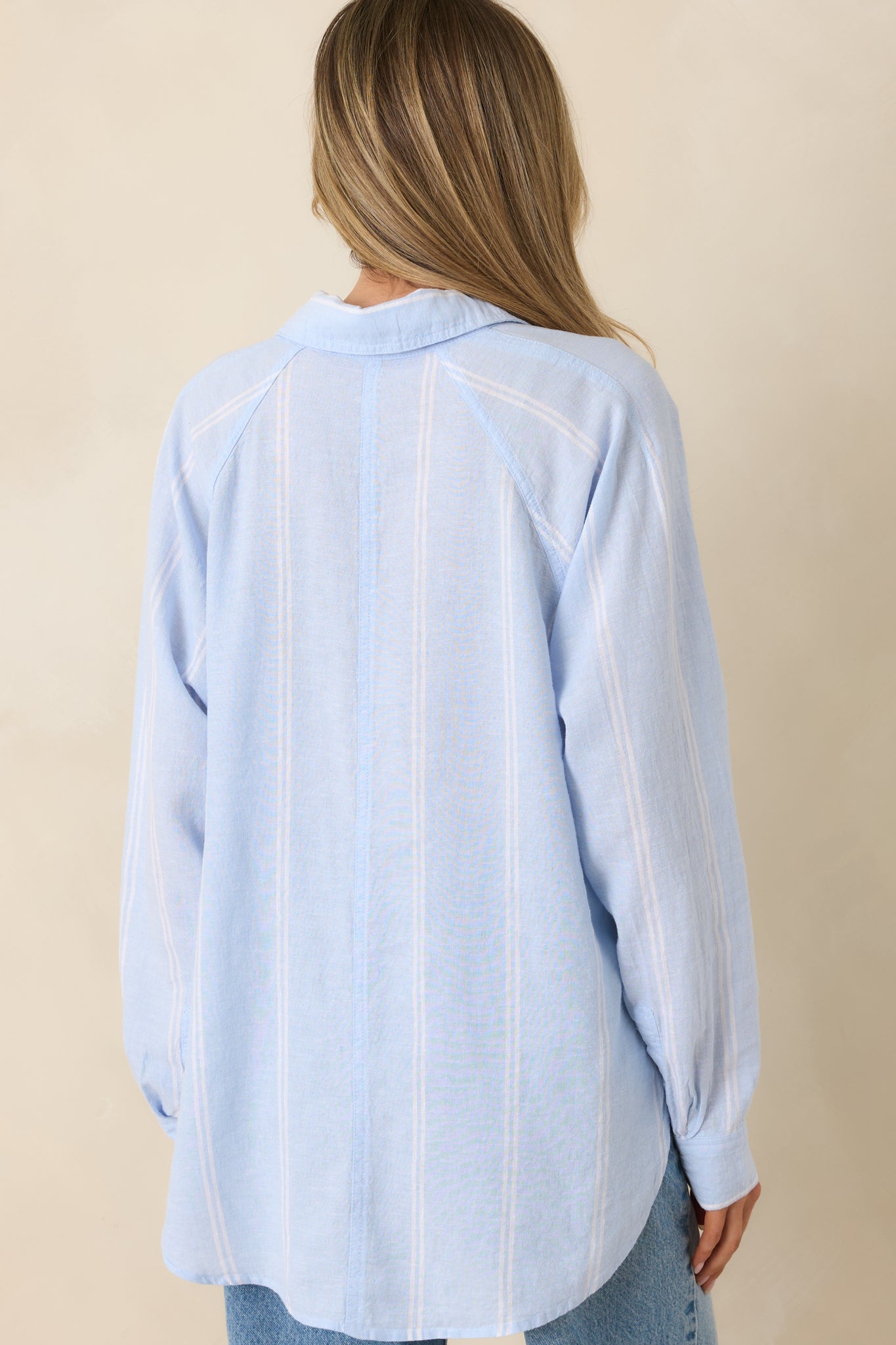 Z Supply Light Blue Perfect Linen Stripe Top