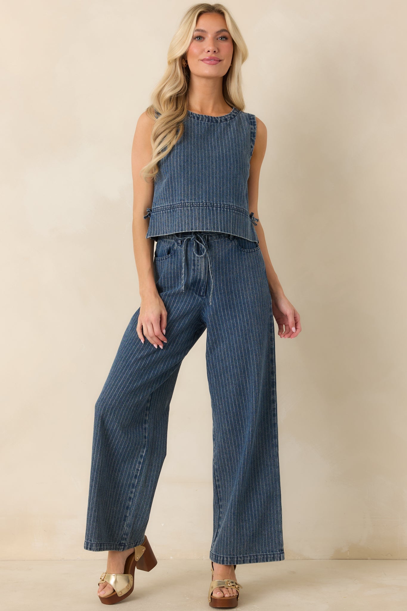 The County Line Indigo Stripe Cotton Denim Drawstring Pants