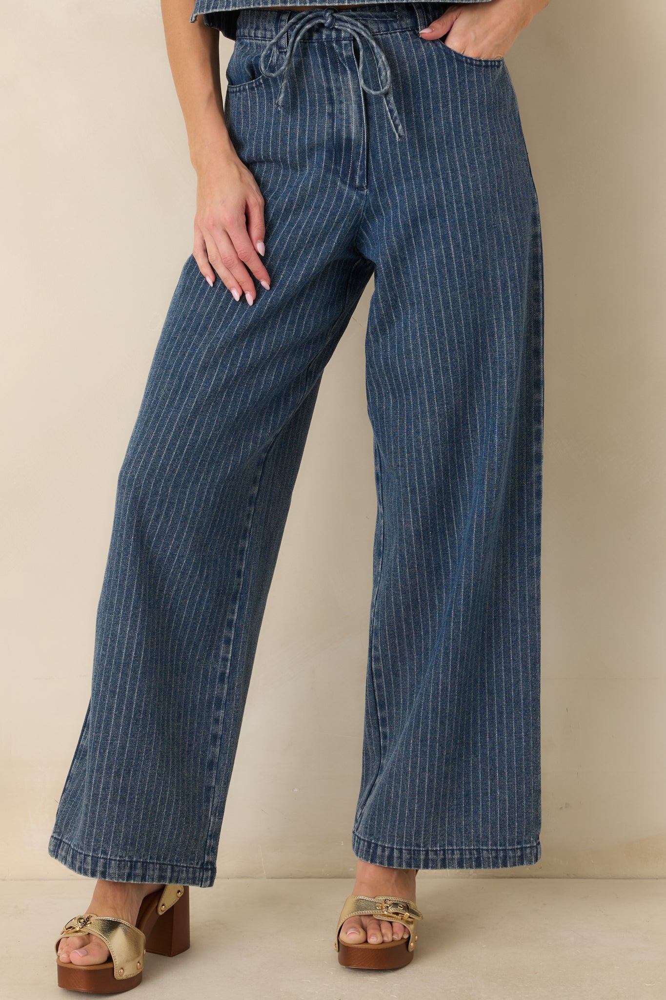 The County Line Indigo Stripe Cotton Denim Drawstring Pants