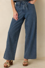 The County Line Indigo Stripe Cotton Denim Drawstring Pants