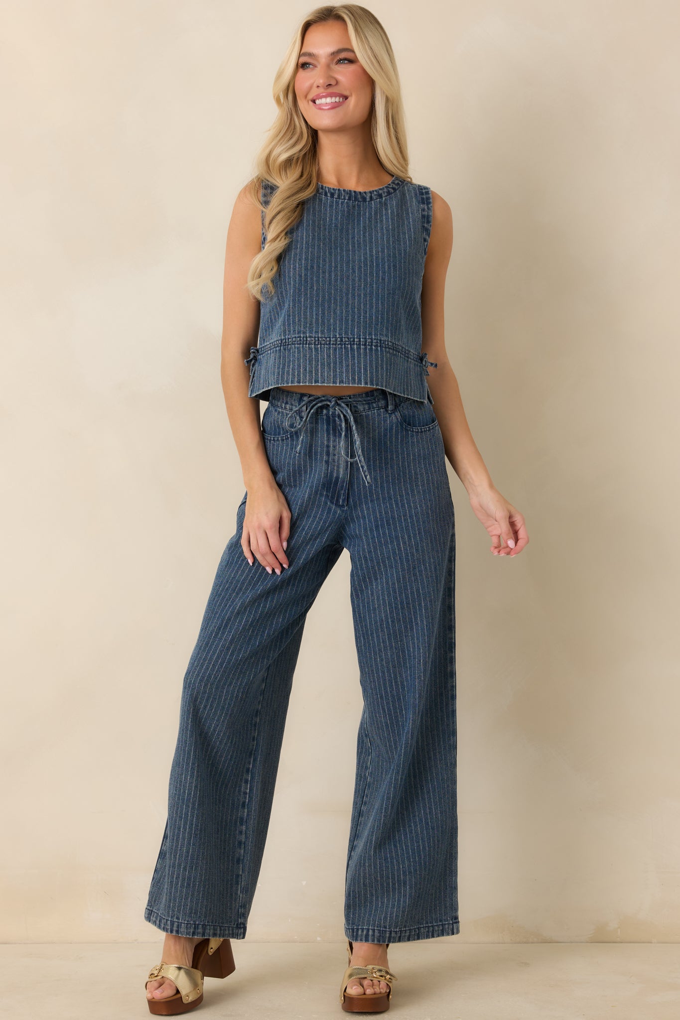 The County Line Indigo Stripe Cotton Denim Drawstring Pants
