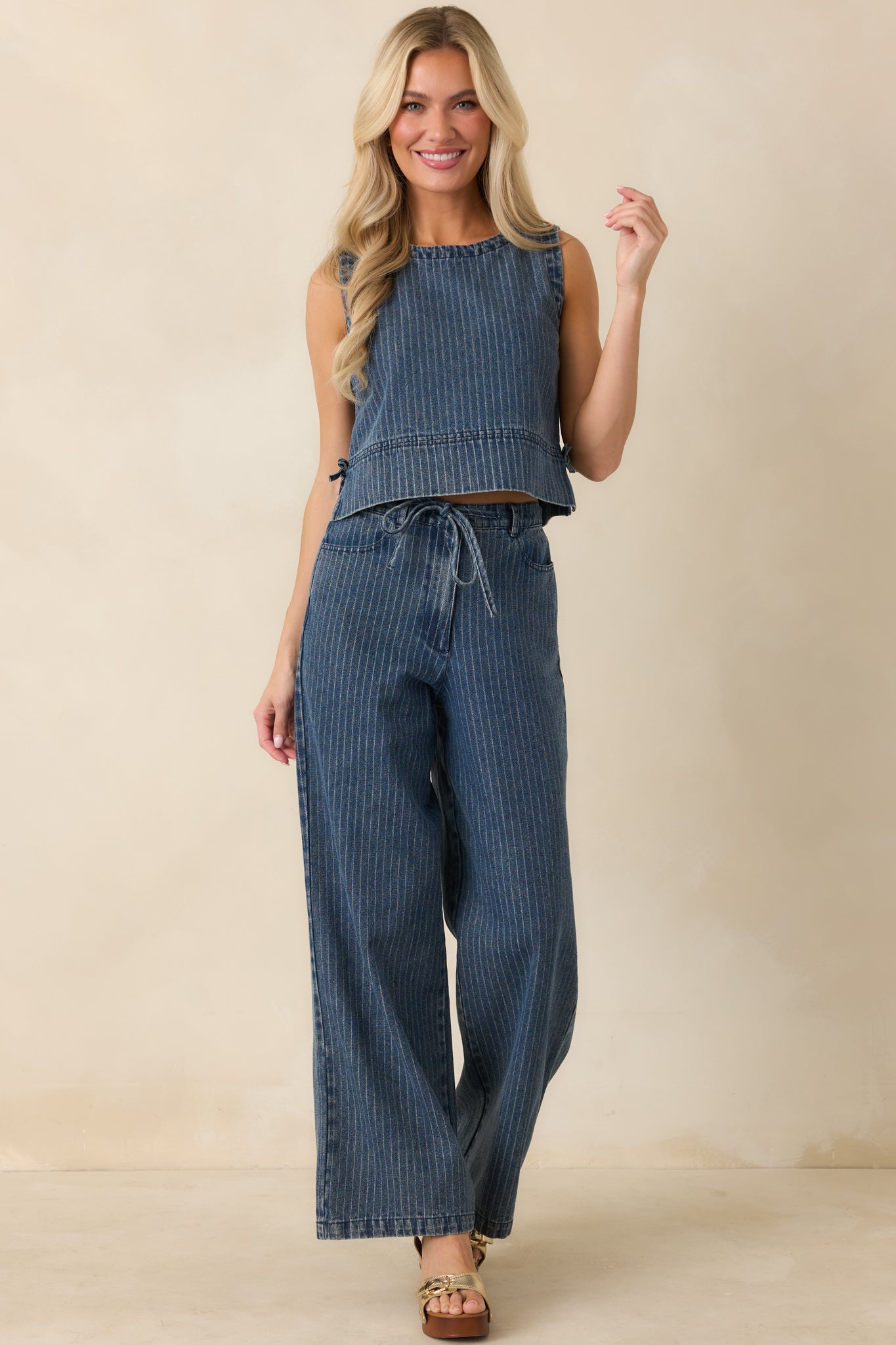 The County Line Indigo Stripe Cotton Denim Drawstring Pants